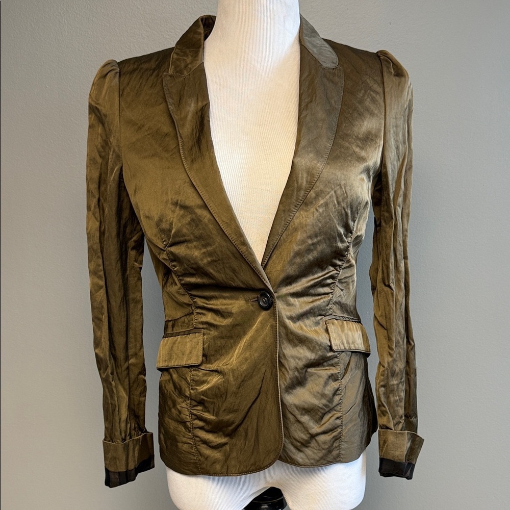 Burberry Metallic Olive Blazer US 6 Structured Jacket